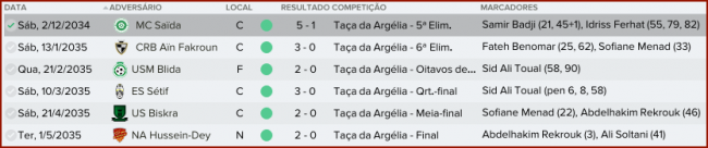 Algerian Cup Calendário