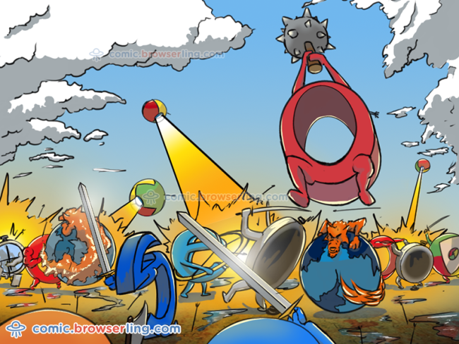 The never ending war.

For more Chrome jokes, Firefox jokes, Safari jokes and Opera jokes visit https://comic.browserling.com. New cartoons, comics and jokes about browsers every week!