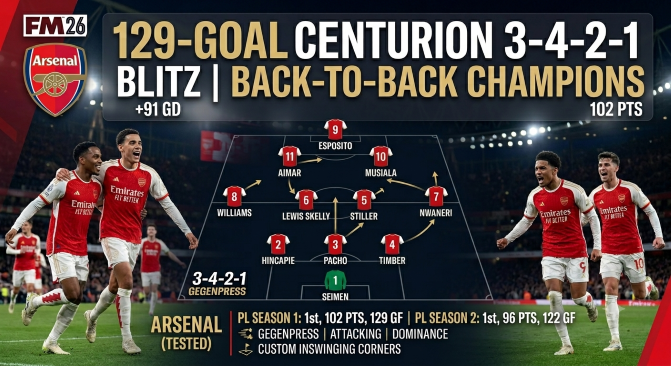 Football Manager 2026 Tactics - 129-Goal Centurion 3-4-2-1 Blitz
