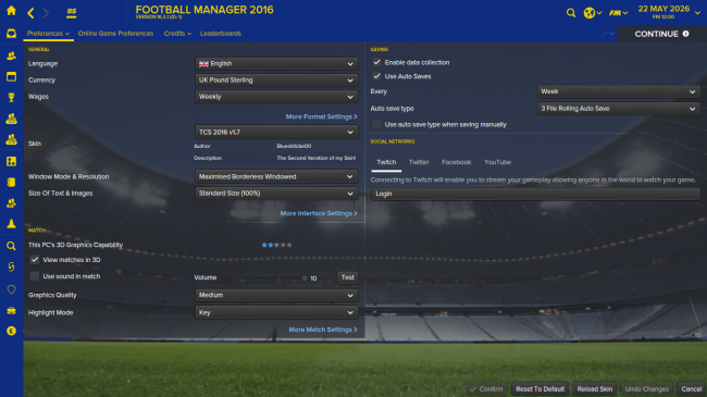 Football Manager 2016 Preferences Overview