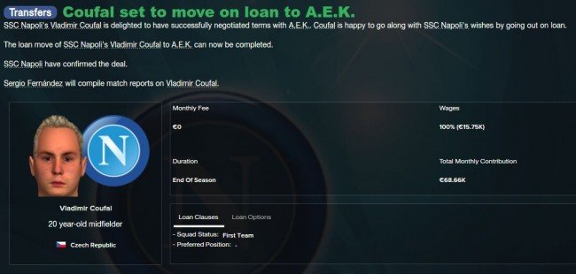 Coufal to AEK loan