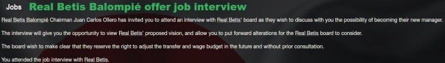 Interview offer from Real Betis