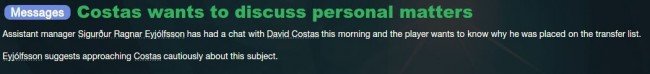 Costas unhappy will remain listed