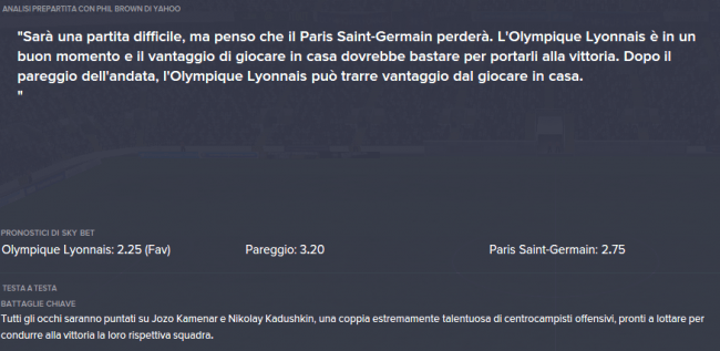 Olympique Lyonnais Paris Saint Germain Anteprima Analisi della partita